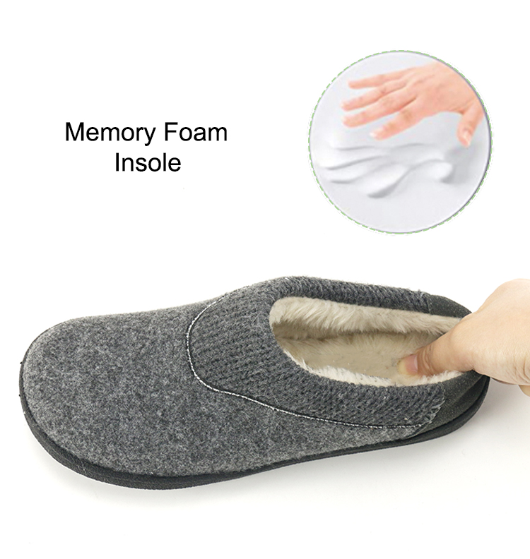 Custom Women Soft Comfy Memory Foam Outdoor Winter Plush Faux Fur Lining Wool Felt Slippers with Arch Support