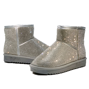 Fashion Winter New Warm Faux Fur Bling Bling Ankle Shiny Rhinestone Snow Sparkly Boots Silver