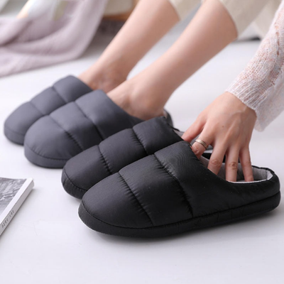 Soft Warm Quilted Down Slippers Antiskid Slip-On Winter Waterproof Indoor Memory Foam Slippers Women 