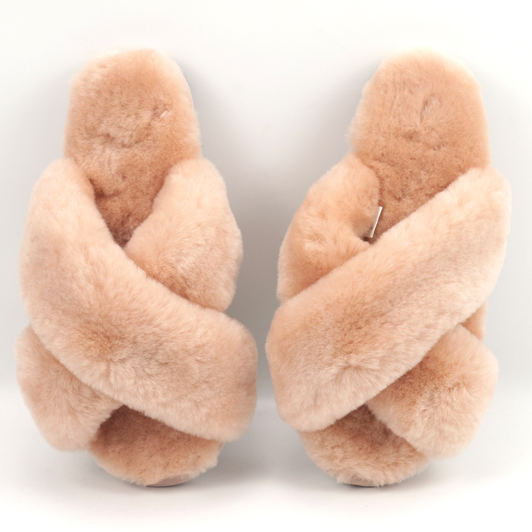 Women's Fashion Fur Soft Winter Indoor Home Real Sheepskin Open Toe Fur Slides Fluffy Slippers