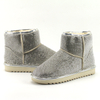 Fashion Winter New Warm Faux Fur Bling Bling Ankle Shiny Rhinestone Snow Sparkly Boots Silver