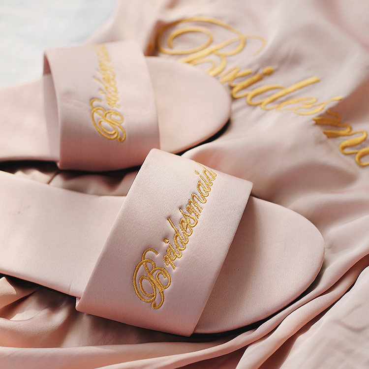 2021 Fashion Soft Women's Pink Satin Bridesmaid Home Bedroom Bridal Wedding Slippers