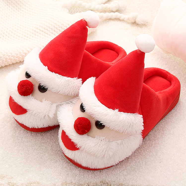 Cute Comfy Kids Plush Home Bedroom Shoes Cartoon Christmas Santa Claus Children's Slippers