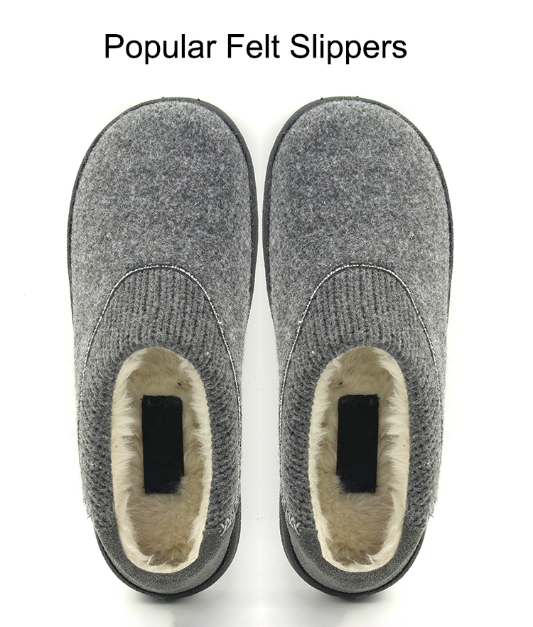 Custom Women Soft Comfy Memory Foam Outdoor Winter Plush Faux Fur Lining Wool Felt Slippers with Arch Support
