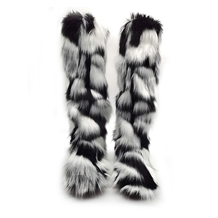 Custom Ladies Fashion Warm Faux Fur Knee High Long Booties Winter Snow Fur Boots