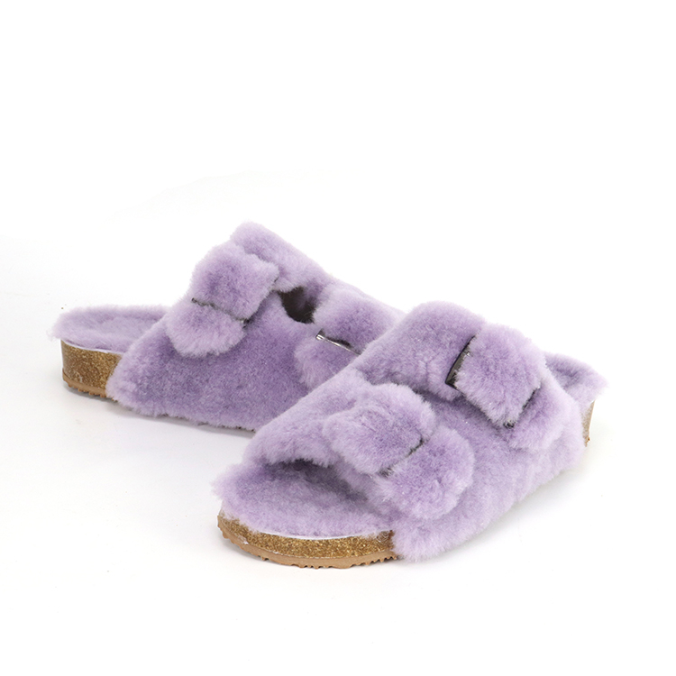 Custom Luxury Birken Cork Sandals Slippers Real Fur Wool Slides for Women