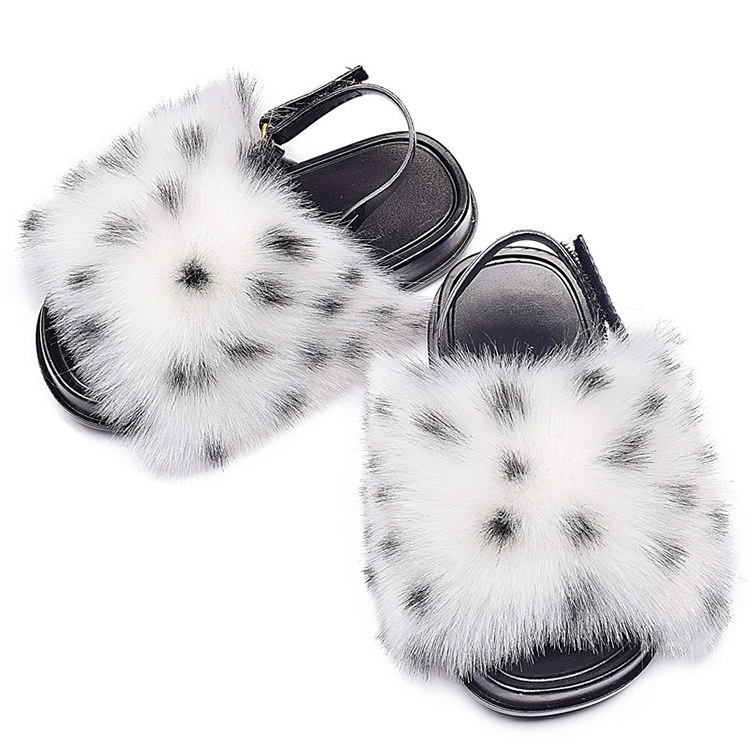 Children's Plush Faux Fur Sandal Soft Furry Lovely House Faux Fox Fur Slide Kids Fur Slippers for Girls