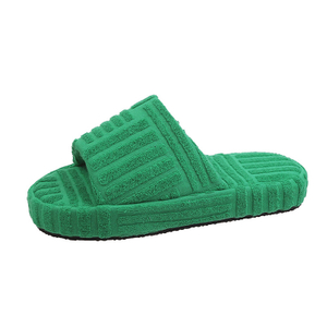 Custom Women Warm Soft Famous Toweling Slides Fashion Luxury Green Terry Towel Slippers
