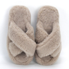 Women Fashion Indoor House Cross Band Fluffy Lamb Fur Slides Slippers