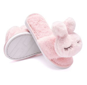 Girls Cute Fluffy Cartoon Plush Indoor Kids Faux Fur Animal Rabbit Slippers Custom Logo