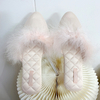 Wholesale Warm Indoor Fashion Ostrich Fur Mules Ladies Flat House Wedding Feather Satin Slippers for Women