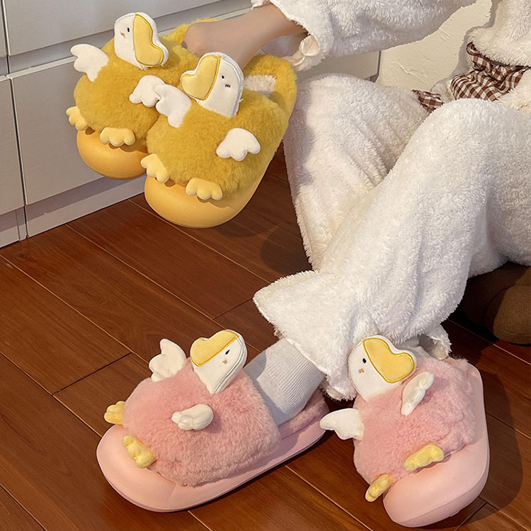 Wholesale Cartoon Lying Flat Anti-slip Warm Winter Snow Shoes Cute Duck Indoor Slippers for Women