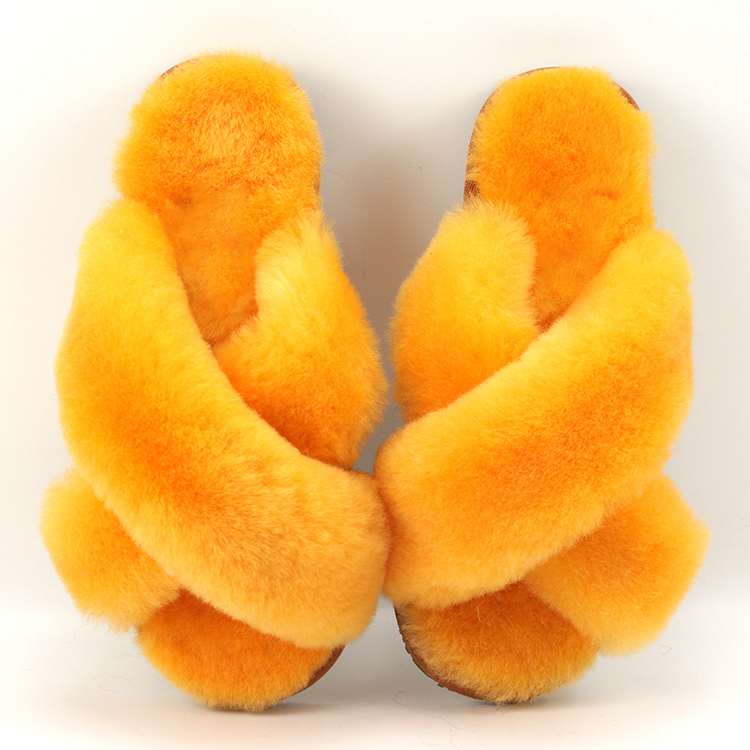 Women's Fashion Fur Soft Winter Indoor Home Real Sheepskin Open Toe Fur Slides Fluffy Slippers