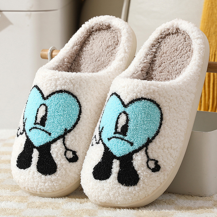 Custom Smile Soft Indoor Bedroom Winter Love Pattern Cotton Memory Foam Bad Bunny Slippers