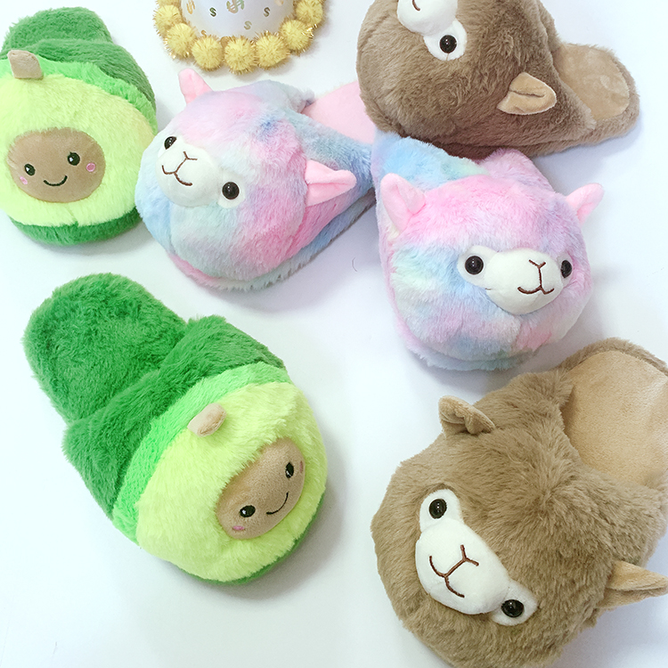Custom Winter Warm Cute Plush Animal Sleepers Woman Avocado Slippers