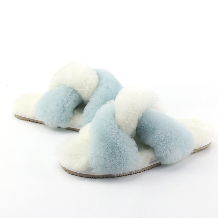 Women's Wool Furry Sheepskin Leather Shearling Fur Fluffy Fuzzy House Bedroom Fur Slides Slippers
