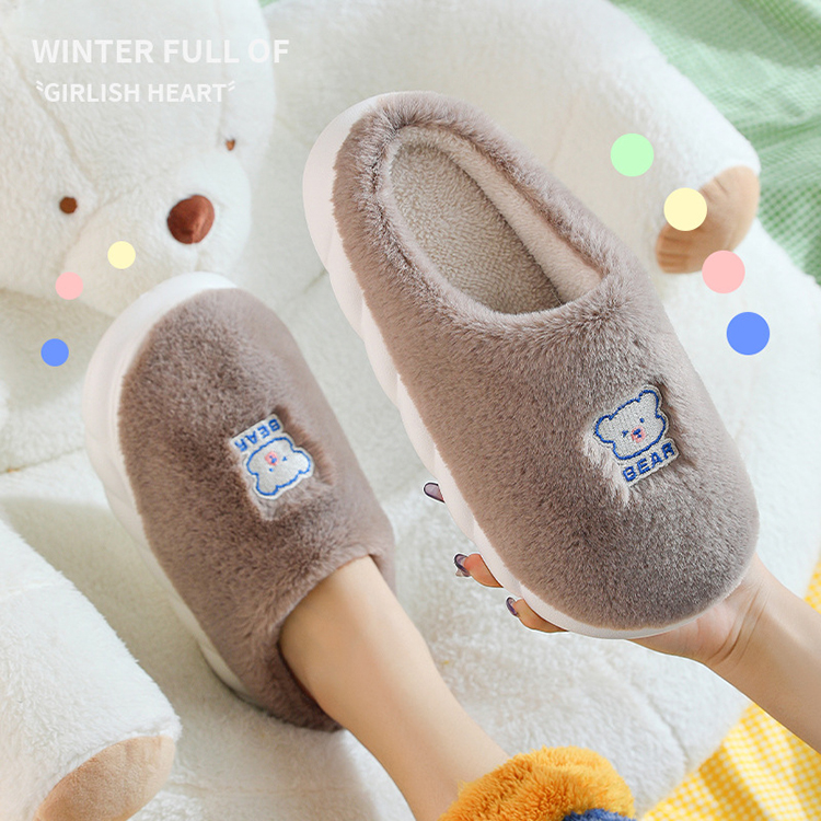 Wholesale New Design Cute Bear Winter Warm Soft Cozy Shoes Bed Fluffy Furry Fur Slippers For Women