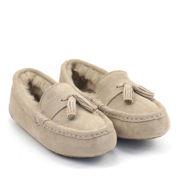 Classic Winter Soft Cow Suede Antislip House Indoor Outdoor Women Sheepskin Moccasins Slippers