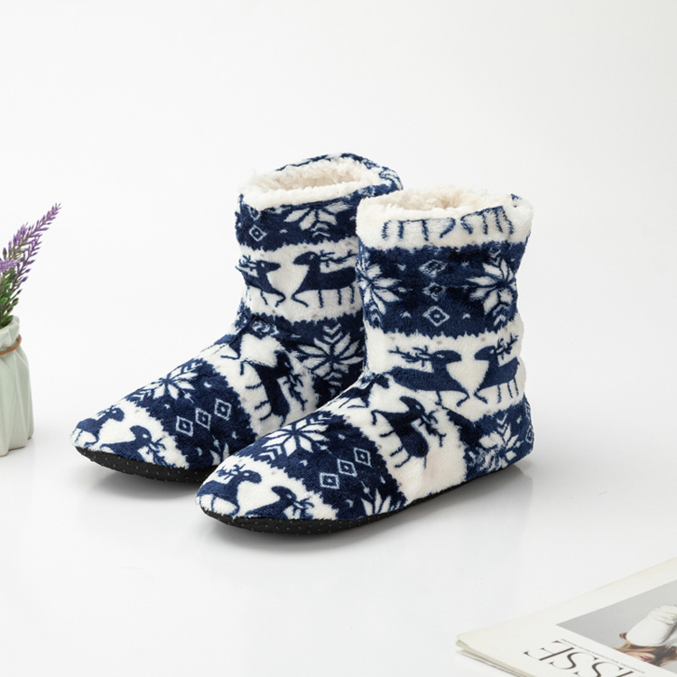 Wholesale Warm Christmas Coral Fleece Floor Soft Sole Fashion Winter Ankle Indoor Boots Women Shoes