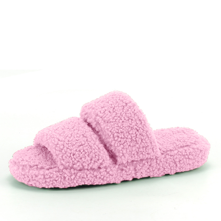Custom Women Home Warm Double Strap Lamb Fur Slippers