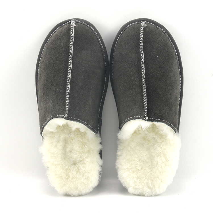 Custom Winter Super Warm Shearling Indoor Outdoor Cow Suede Genuine Australian House Men's Sheepskin Fur Slippers