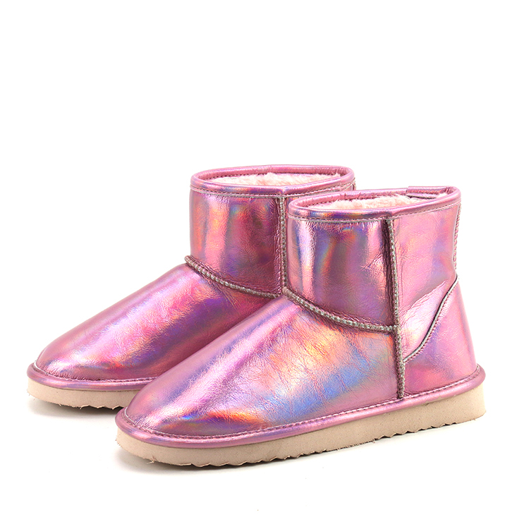 New Arrival Fashion Comfy Outdoor Laser Print Leather Black Winter Warm Boots for Women Custom Logo