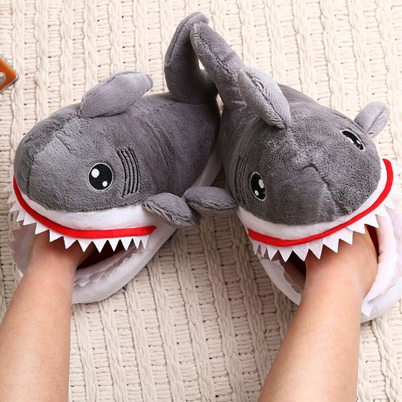 Unisex Comfy Soft Funny Cute Animal Slides Fur Plush Shark Slippers