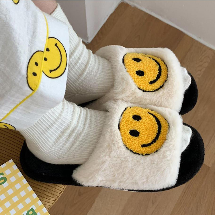 New Fashion Women Soft One Strap Funny Happy Face Home Bedroom Smile Smiley Face Slippers