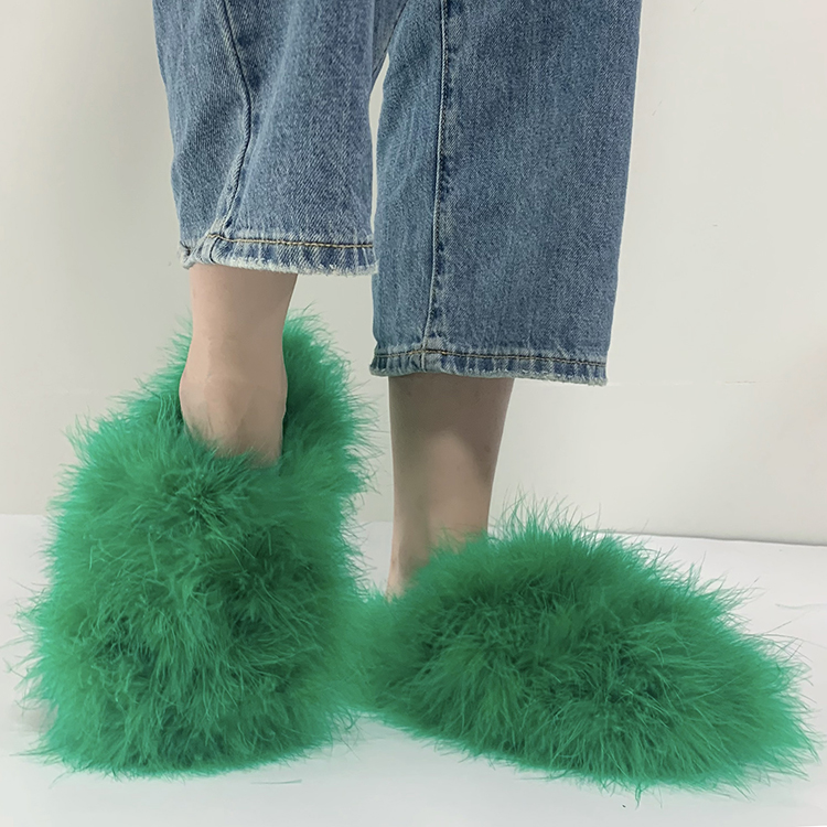 Fashion Big Real Ostrich Furry Feather Fur Slippers