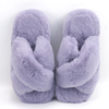 Women Soft Comfortable Bedroom Fluffy Furry Fuzzy Faux Fur Crossover Slide Slippers Manufacturer